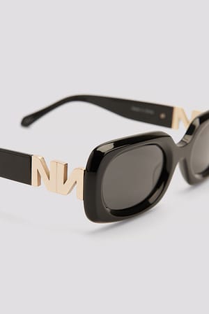 Black Runde Sonnenbrille mit schlankem Rahmen aus Azetat