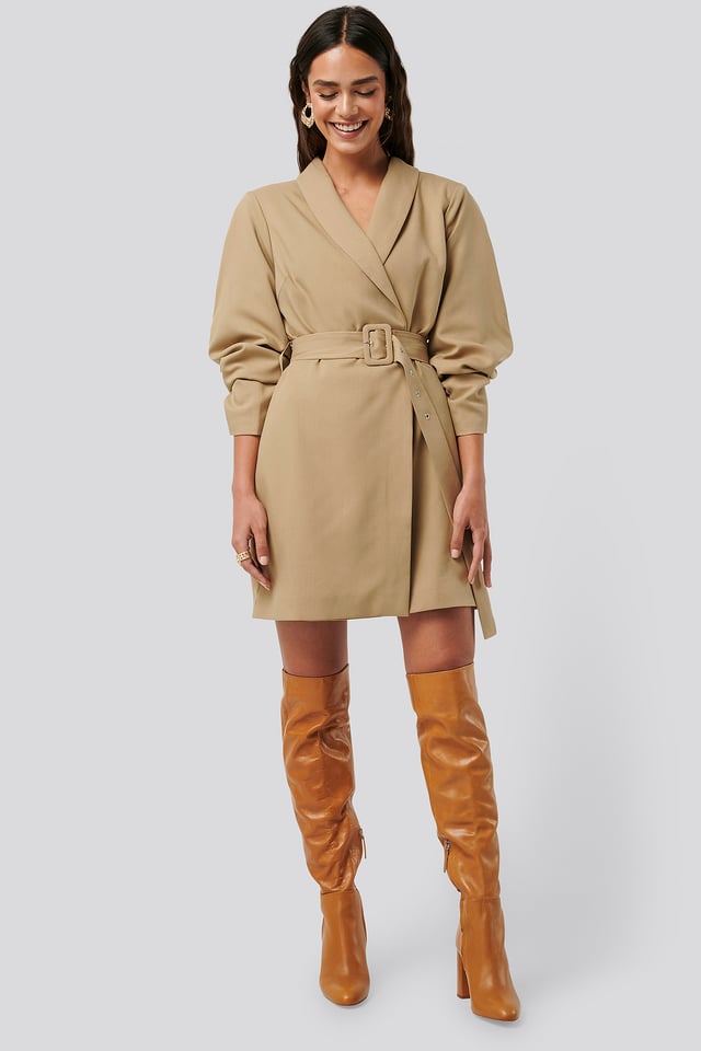 Rounded Sleeve Blazer Dress Beige
