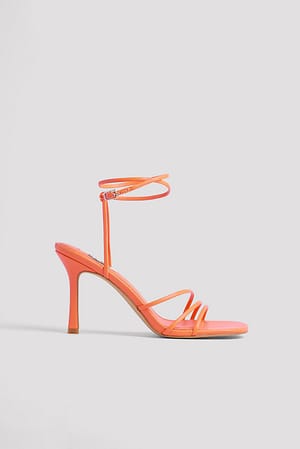 Orange Rounded Toe Strappy High Heels