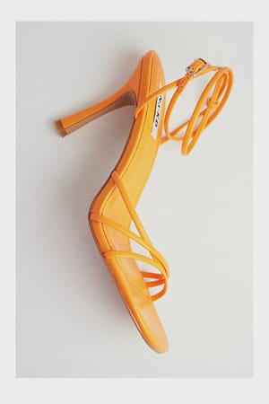 Orange Rounded Toe Strappy High Heels