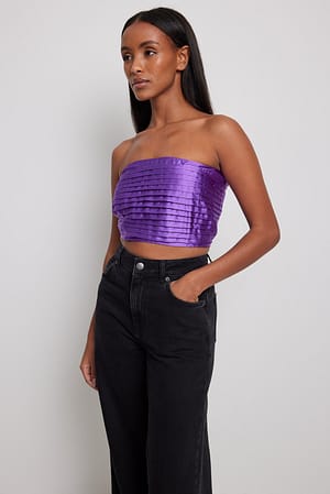 Lilac Ruched Front Satin Tube Top