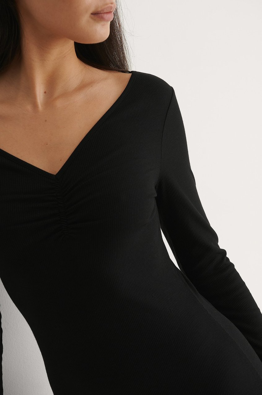 Robes La petite robe noir | Robe côtelée froncée - RK42974