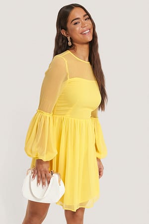 Yellow Ruffle Detail Mini Dress