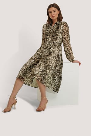Leopard Sukienka Z Falbankami