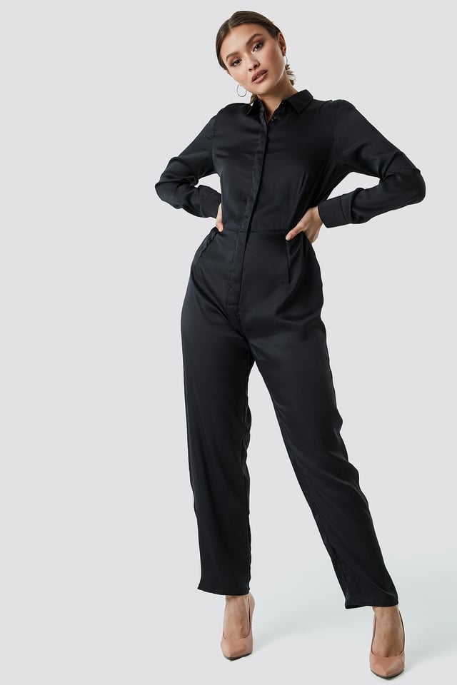Satin Boilersuit Black