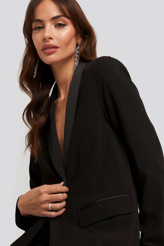 Satin Detail Blazer Black