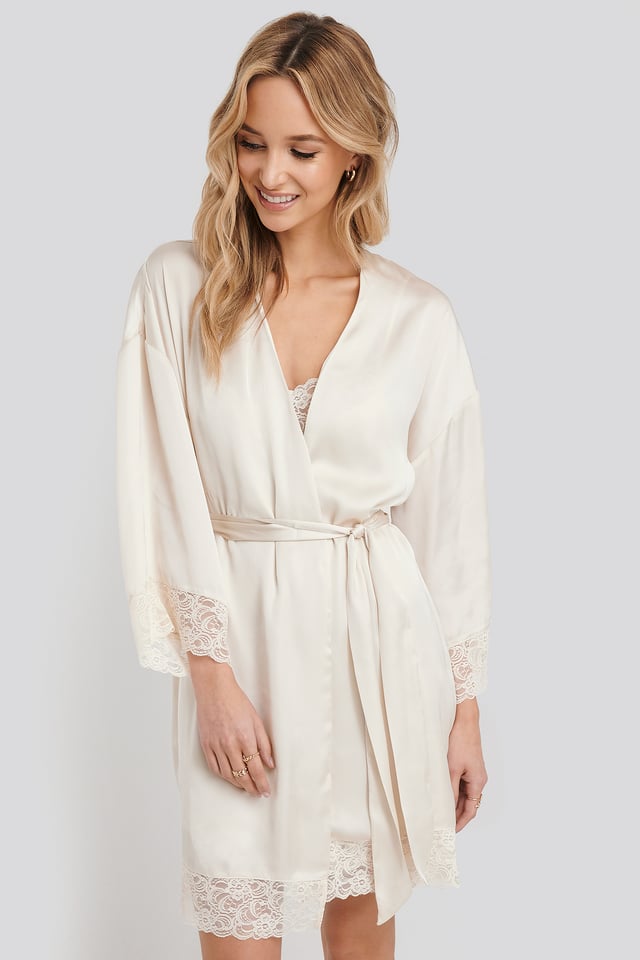 Satin Lace Edge Kaftan Champagne