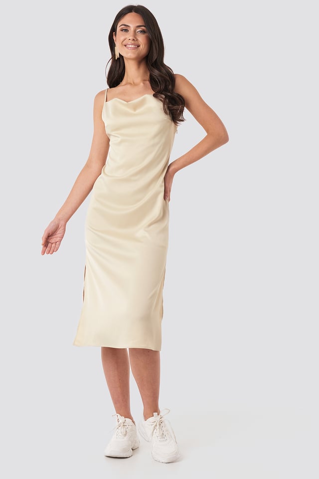 Satin Midi Slip Dress Sand