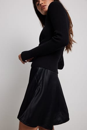 Black Satin Mini Circle Skirt