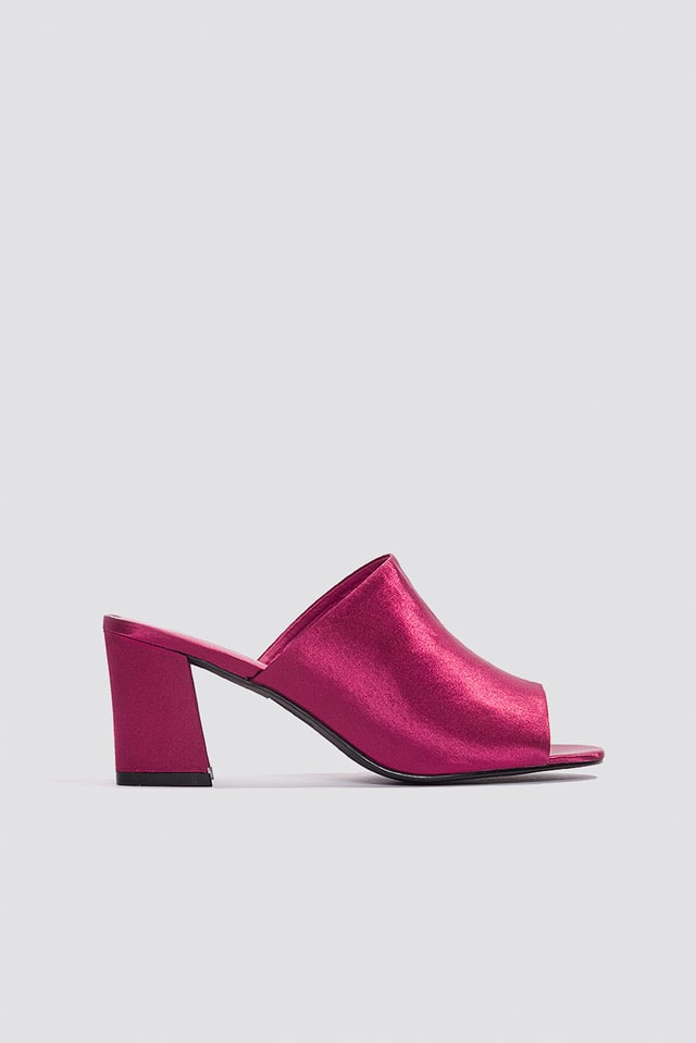 Satin Mule Heel Sandals Dark Red