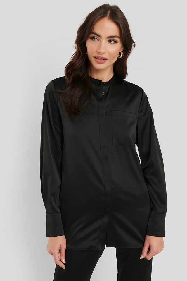 Satin Pocket Blouse Black
