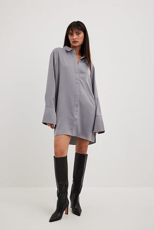 Grey Satin-Shirt-Minikleid