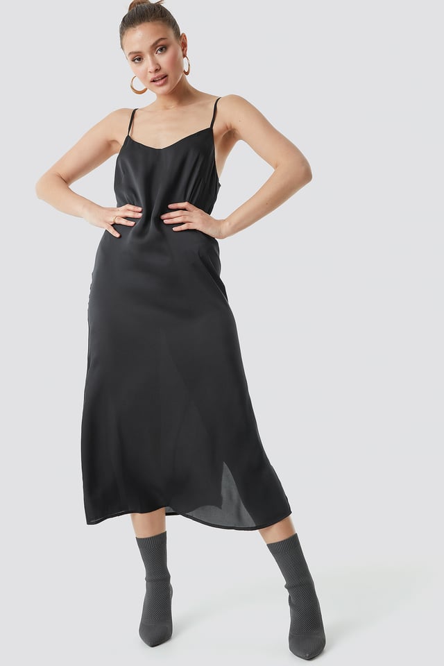 Satin Slip Dress Black