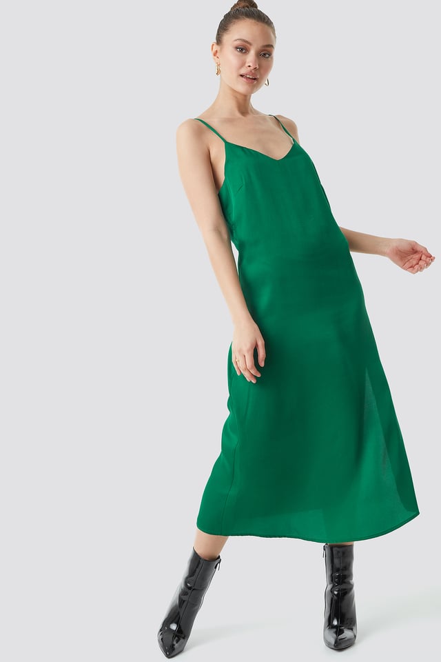 Satin Slip Dress Emerald Green