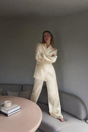Off White Satin Suit Trousers