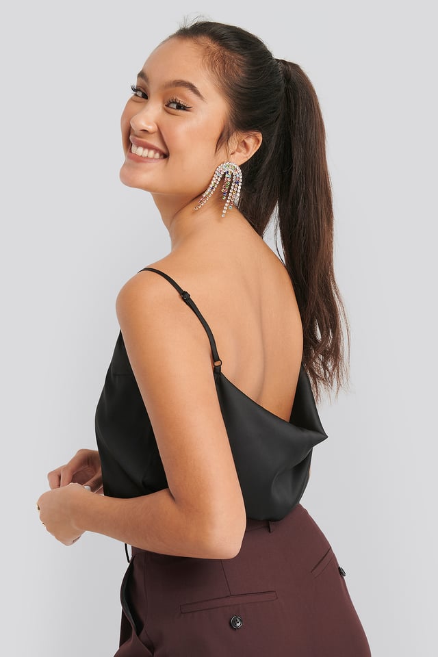 Satin Waterfall Back Singlet Black