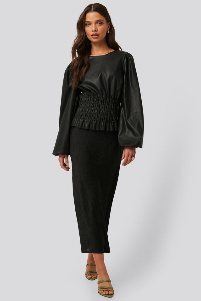 Satin Wrinkle Skirt Black