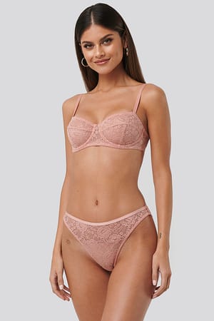 Pink Umber Scalloped Lace High Waist Panty