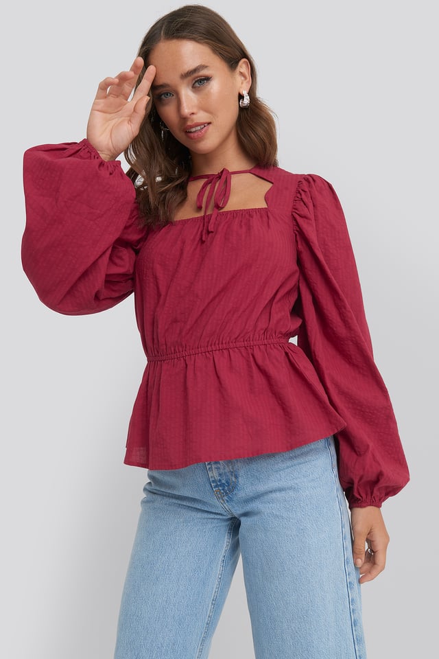 Scalloped Neckline Blouse Dark Red