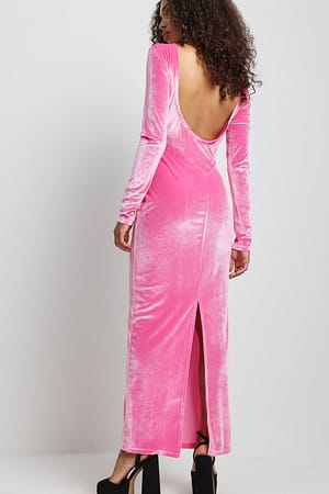 Pink Scoop Neck Velvet Maxi Dress