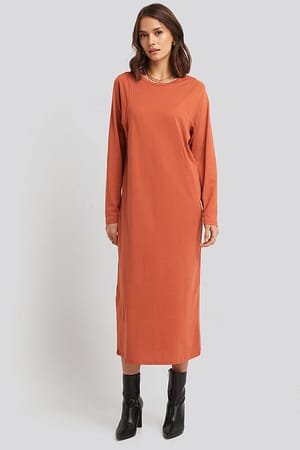 Orange Seam Detail Long Sleeve T-shirt Dress