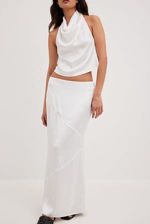 White Seam Detail Satin Skirt