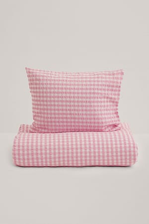 Light Pink Rutete seersucker sengetøy
