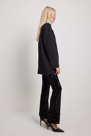 Black NA-KD Party Sequin Slit Detail Trousers
