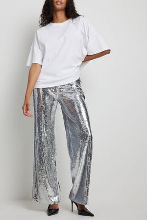 Silver Pantaloni con paillettes