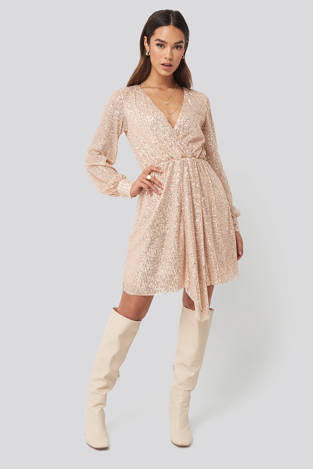 Sequined Double Breasted Collar Dress Gold