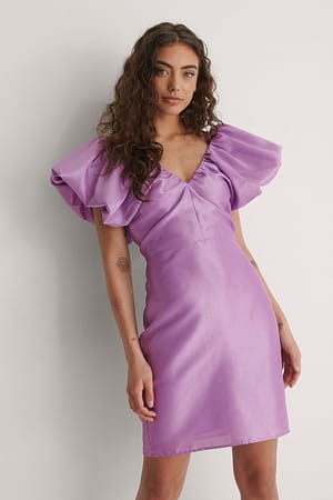 Lilac Sharp Shoulder Mini Dress