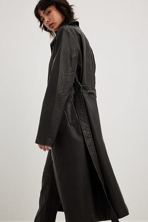 Black Vintage Look Pu Trenchcoat