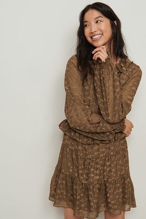 Brown Sheer Frill Detail Mini Dress