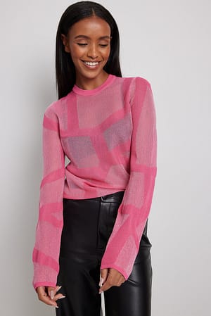 Pink Sheer Knitted Long Sleeve Top