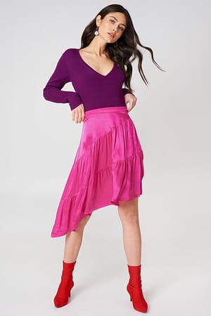 Strong pink NA-KD Shiny Asymmetric Skirt