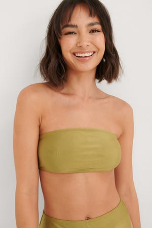 Olive Glänzendes Bandeau-Bikini-Oberteil
