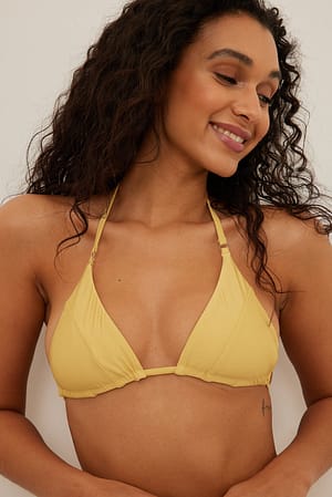 Dusty Yellow Shiny Circle Detail Triangle Bikini Top
