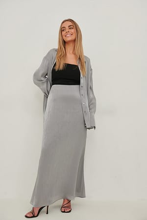Grey Shiny Flowy Maxi Skirt