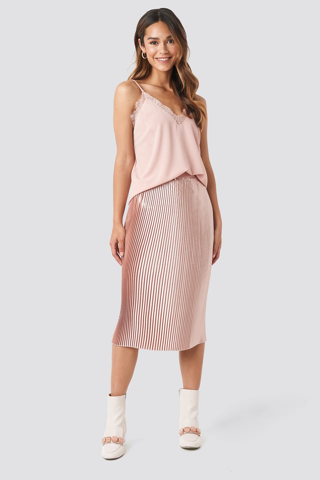 Shiny Pleated Skirt Dusty Pink