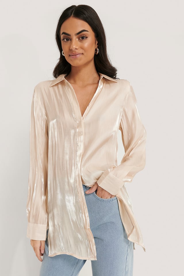 Shiny Slit Blouse Pearl