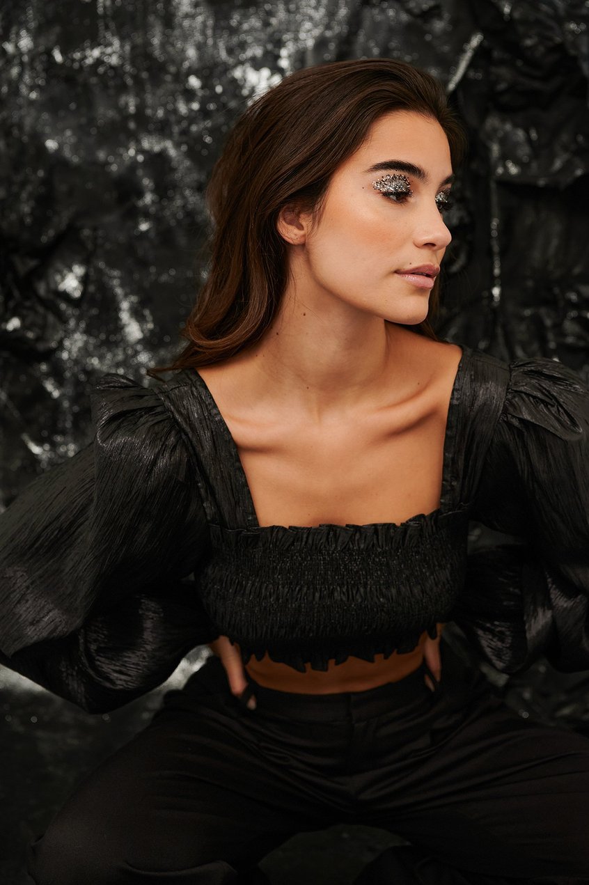 Oberteile Crop-Tops | Shiny Smocked Cropped Top - CO24430
