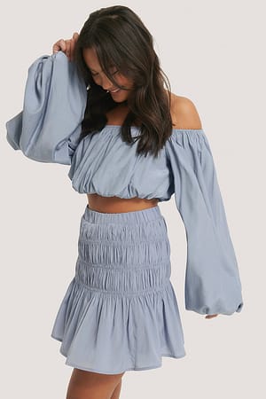Dusty Blue NA-KD Shirred Mini Skirt