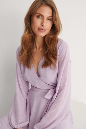 Lavender NA-KD Boho Shirred Overlap Dobby Dress