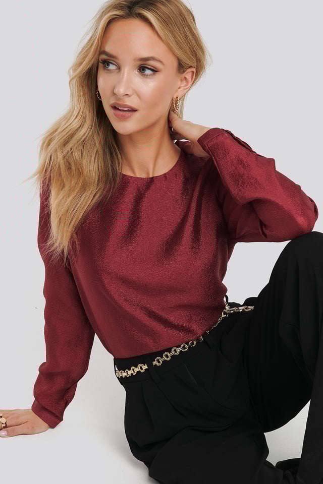 Shirred Structured Blouse Dark Red