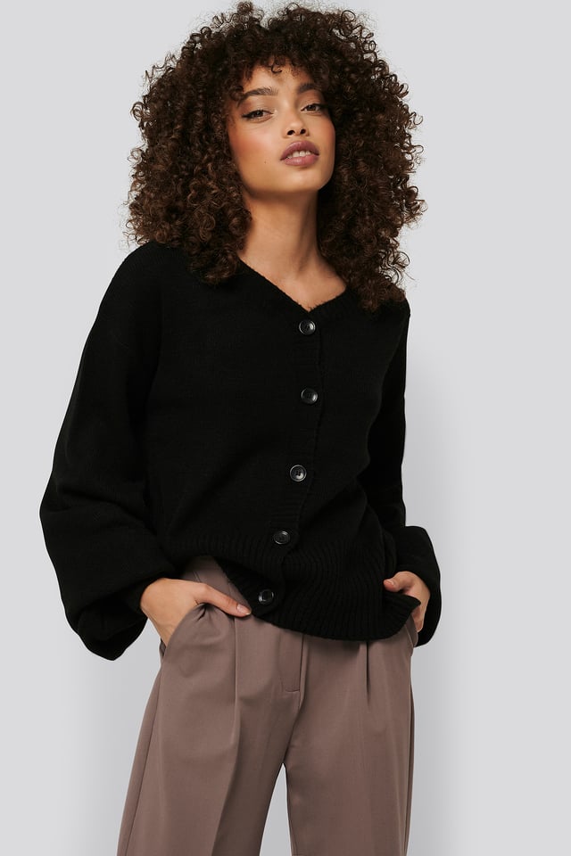Short Chunky Knit Cardigan Black