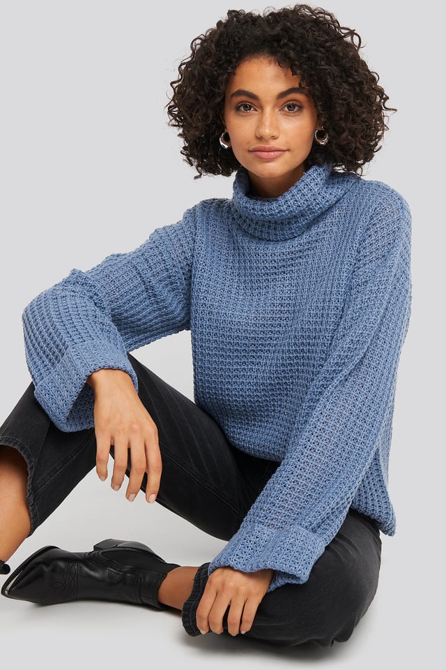 Short Pineapple Knitted Sweater Stone Blue