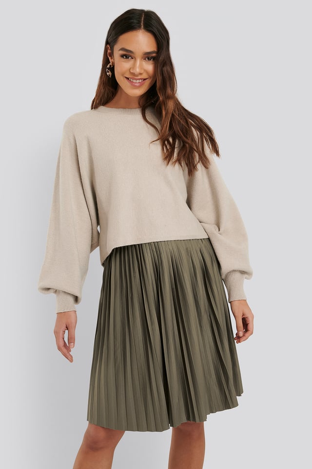 Short Pleated Skirt Khaki