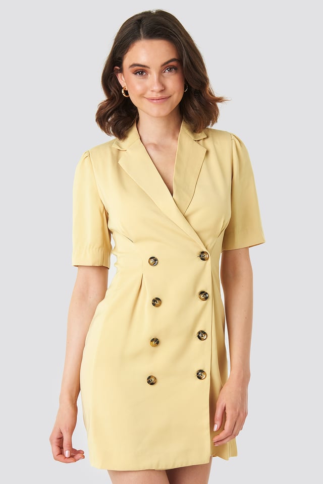 Short Sleeve Blazer Dress Light Yellow