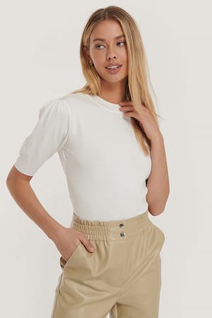 White Misslisibell x NA-KD Short Sleeve Knitted Top