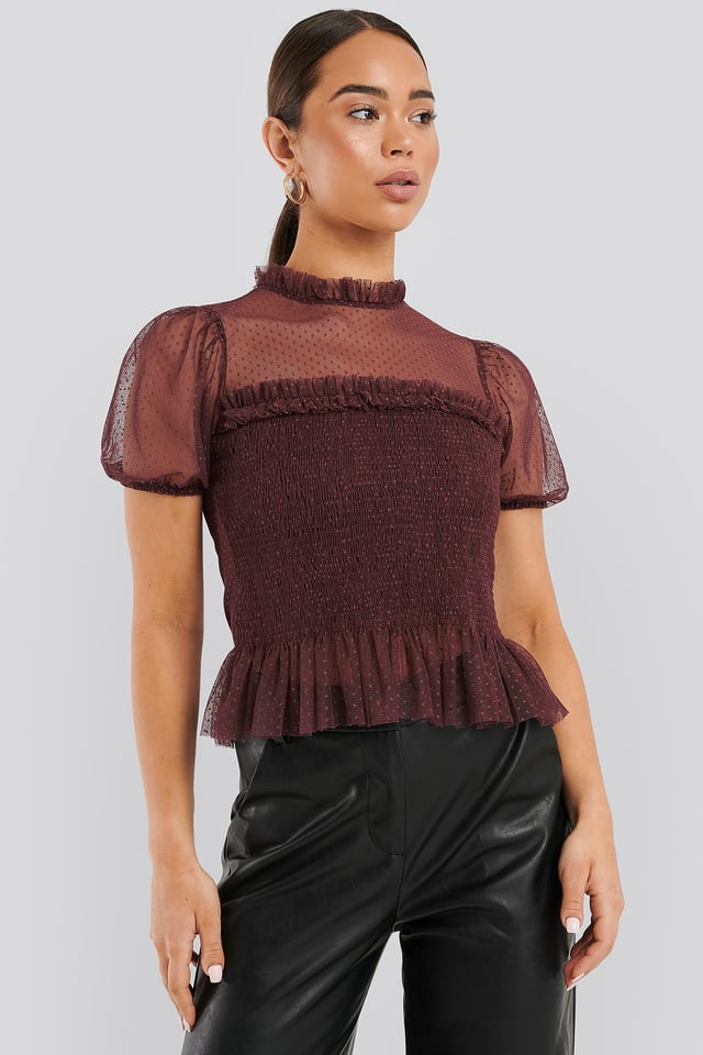 Short Sleeve Lace Blouse Burgundy